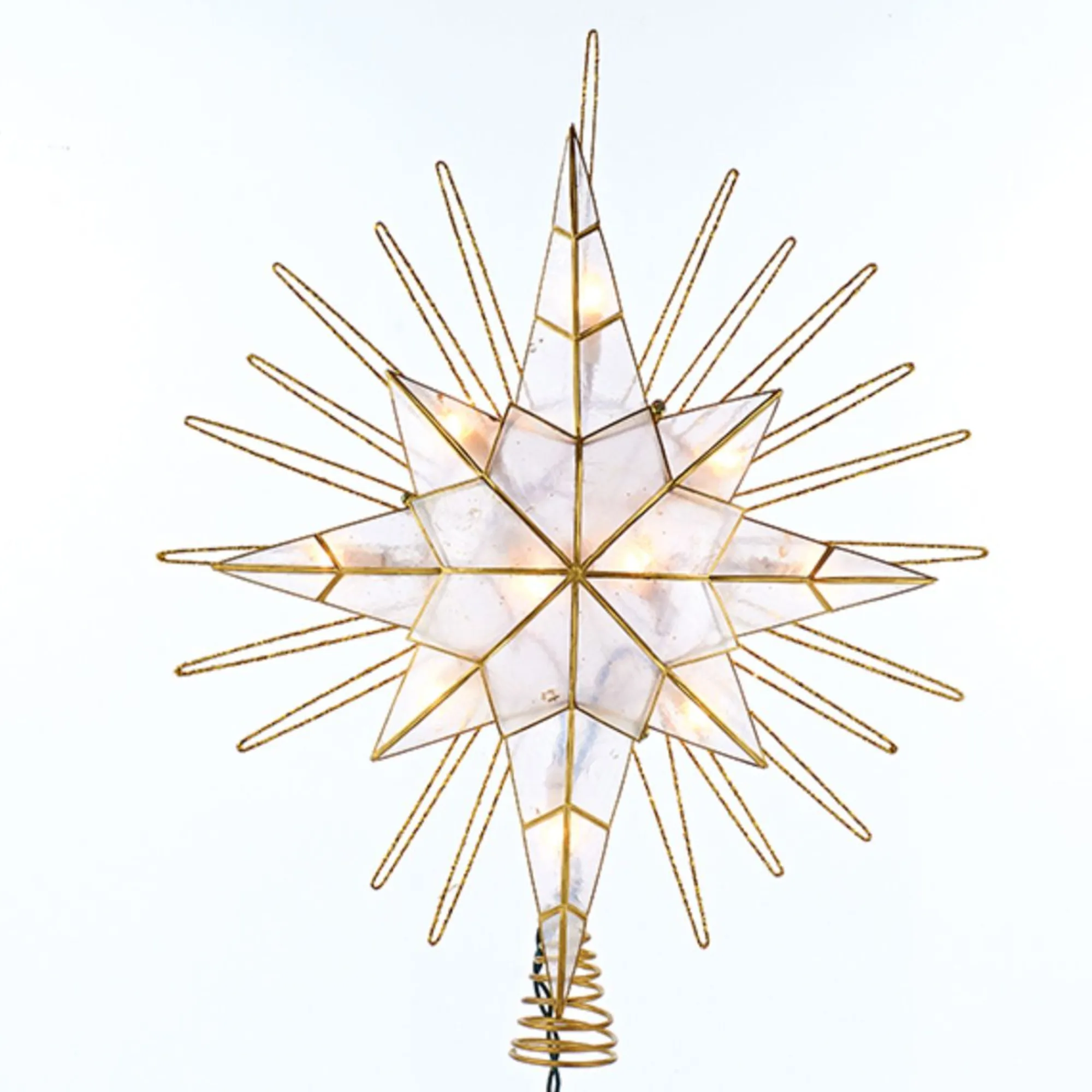 CC Christmas Decor Stars-14" Gold Colored Glittering Capiz Bethlehem Star Lighted Tree Topper