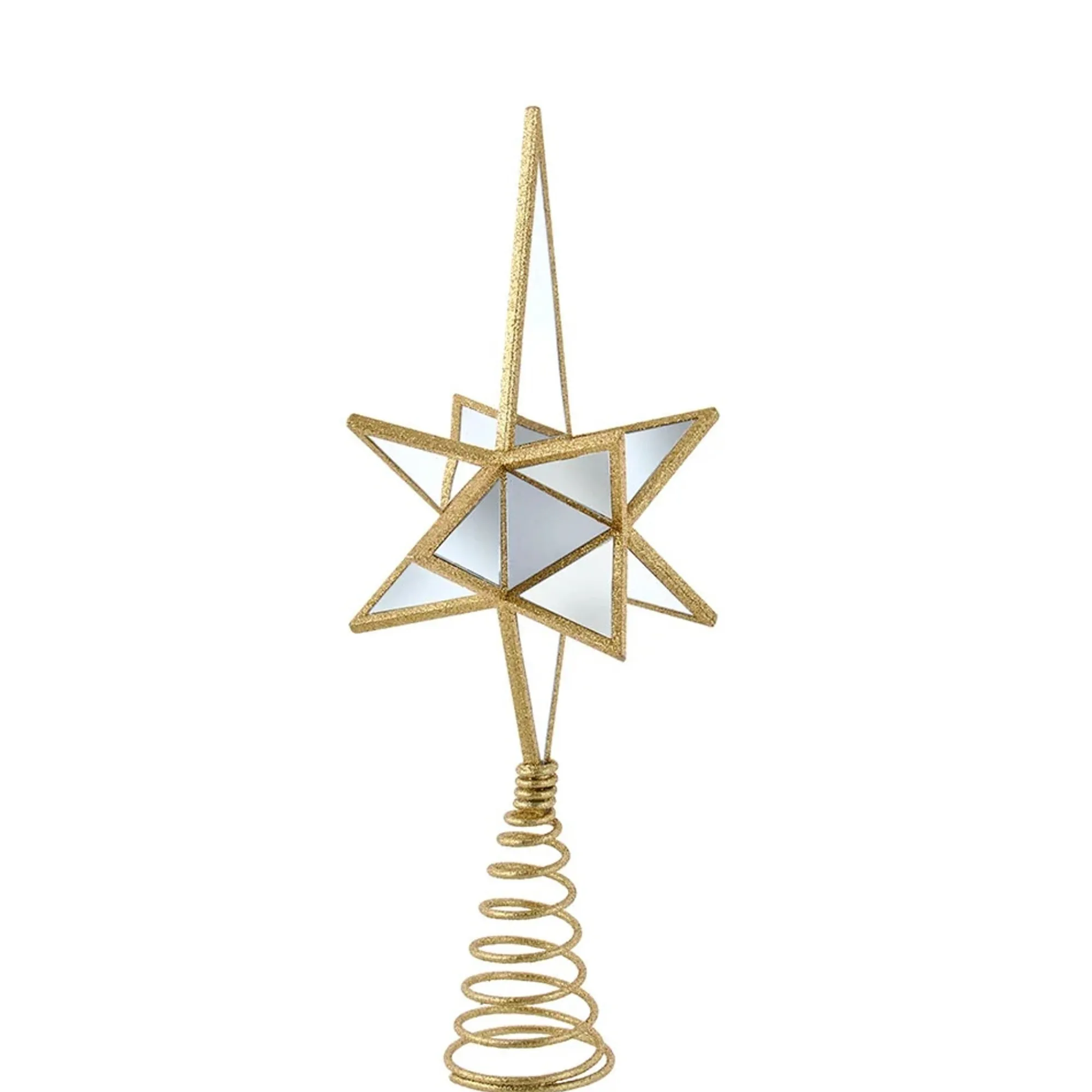 KSA Stars-15" Gold Glitter Mirror Star Christmas Tree Topper, Unlit