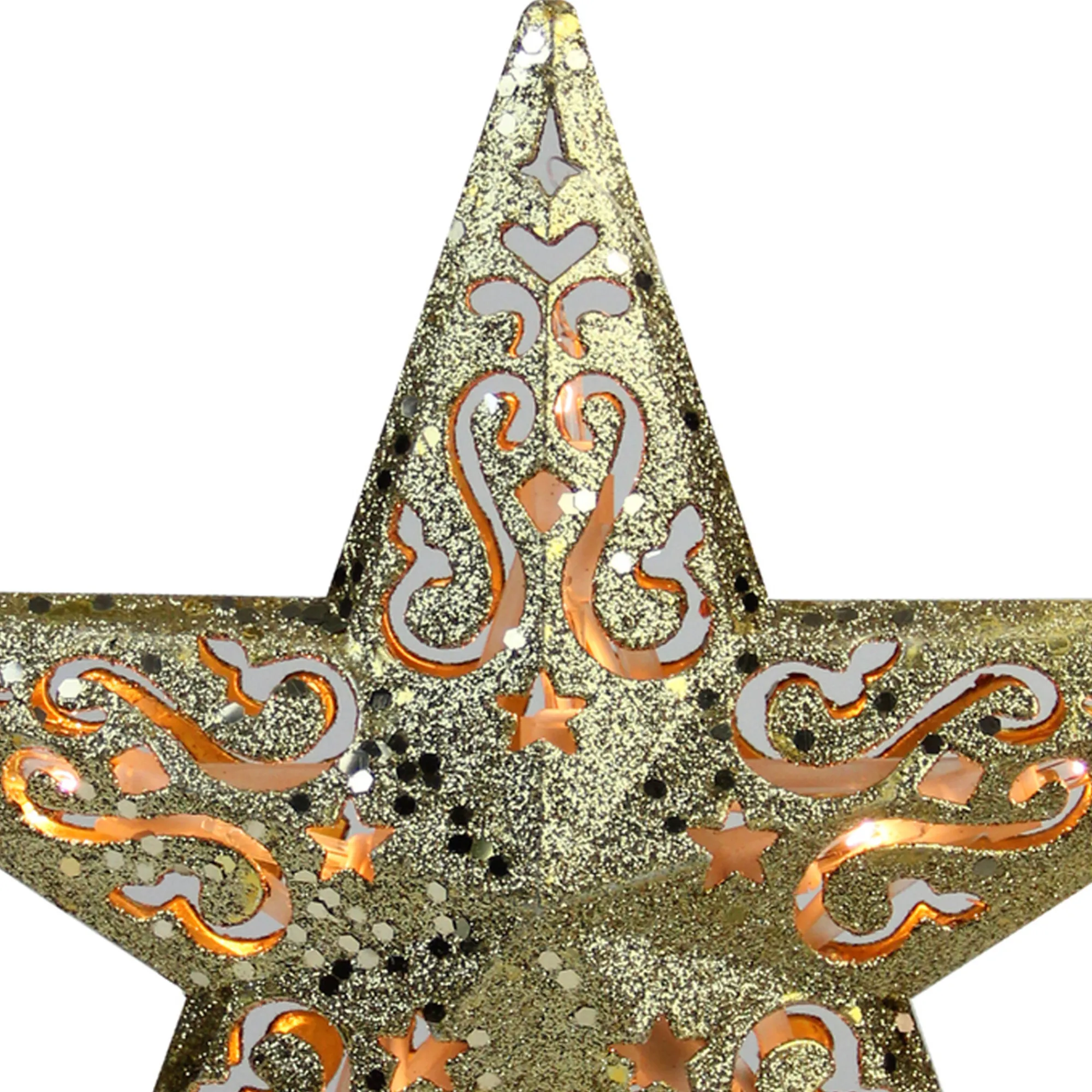 Northlight Stars-8.25" Gold Glitter Star Christmas Tree Topper - Clear Lights