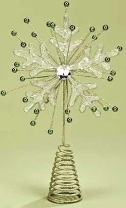 Roman Snowflake-11.75" Gold Glittered And Clear Jeweled Sunburst Snowflake Christmas Tree Topper - Unlit