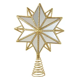 KSA Stars-20" Gold Glitters Mirrored Star Christmas Tree Topper, Unlit