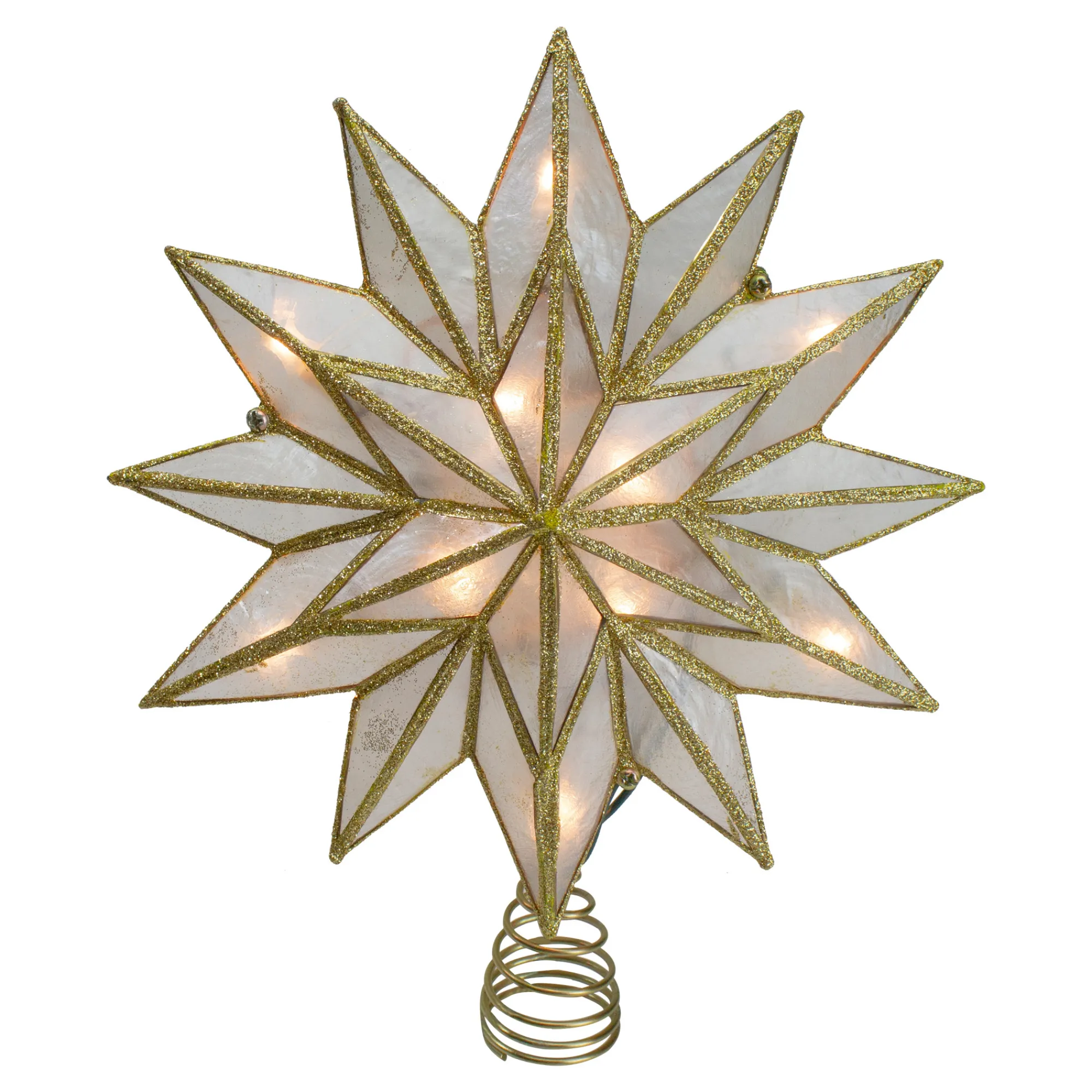 Kurt Adler Stars-8" Gold Three Dimensional Star Christmas Tree Topper - White Lights