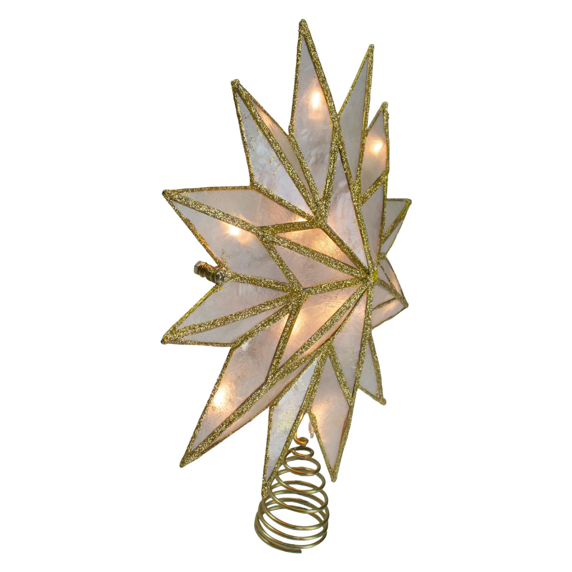 Kurt Adler Stars-8" Gold Three Dimensional Star Christmas Tree Topper - White Lights