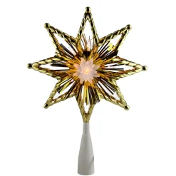 Northlight Stars-8" Gold Tinsel 8 Point Star Christmas Tree Topper - Clear Lights