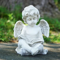Northlight Finials-6.5" Gray Decorative Sitting Cherub Angel Outdoor Garden Statue