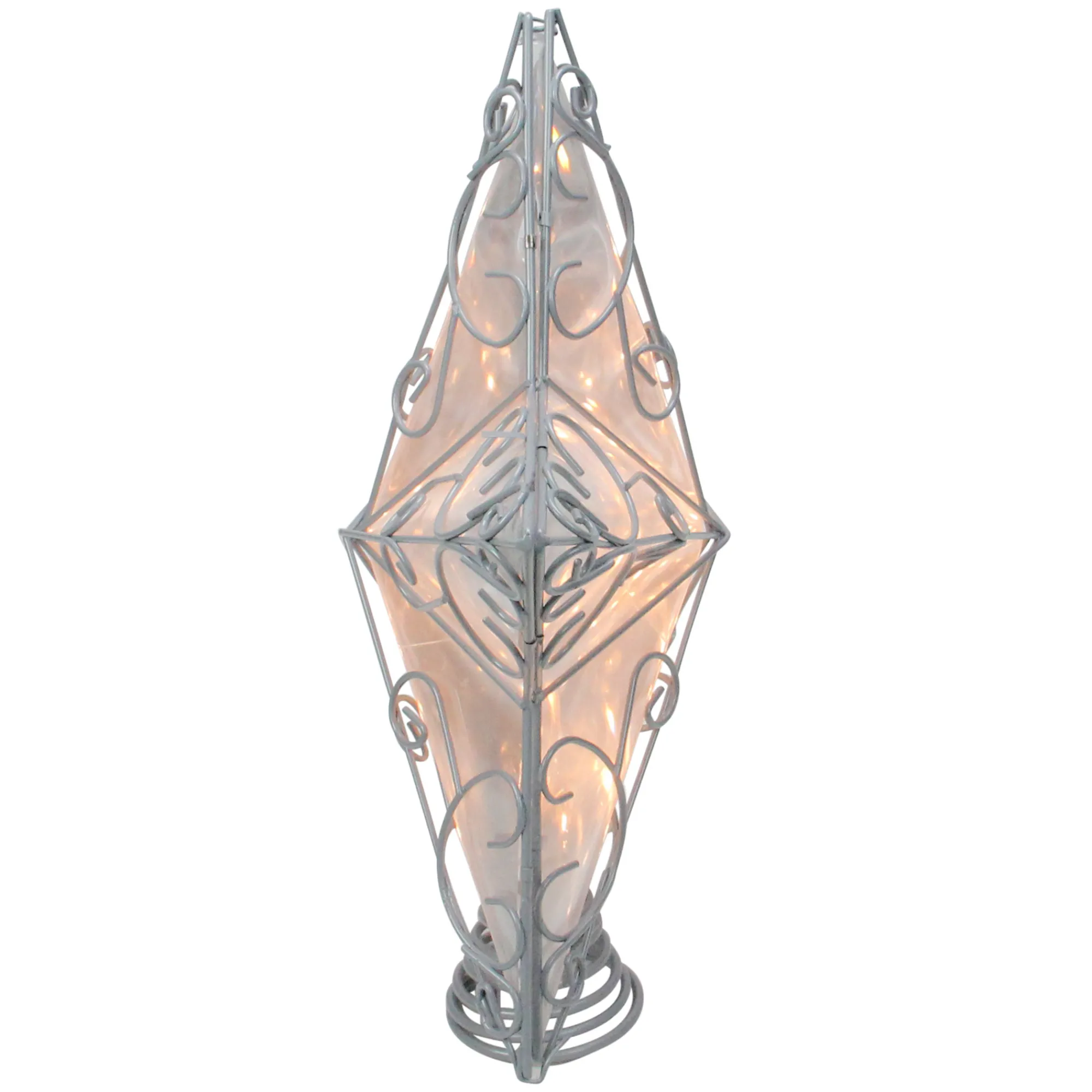Kurt Adler Stars-14" Gray Lighted Scrollwork Star Christmas Tree Topper - Clear Lights