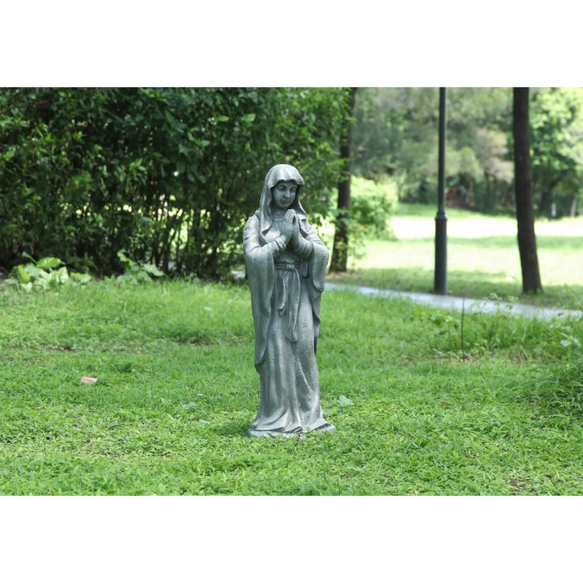 Hi-Line Gifts Finials-32" Gray Mary Standing With Her Hands Folded Religious Garden Statue