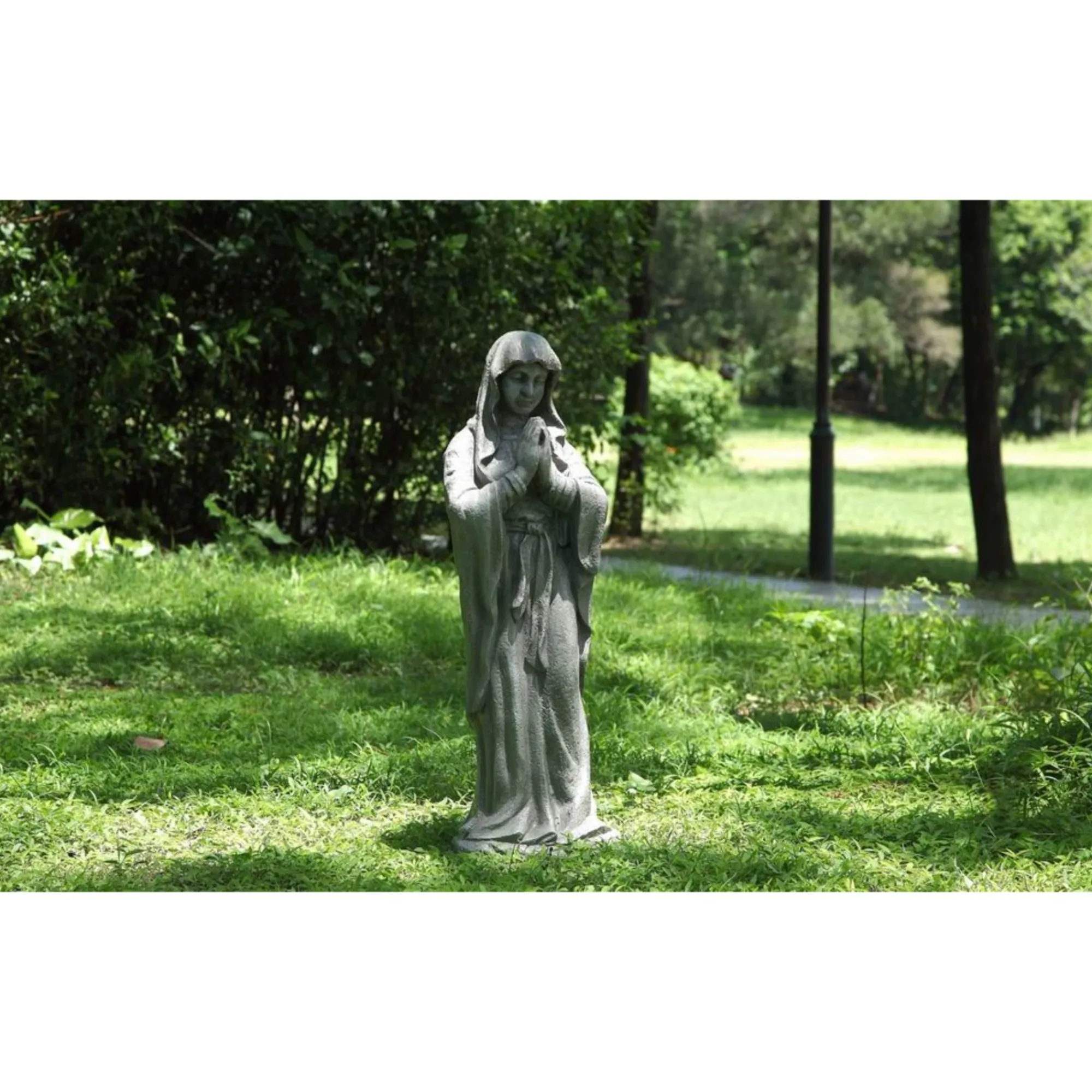 Hi-Line Gifts Finials-32" Gray Mary Standing With Her Hands Folded Religious Garden Statue