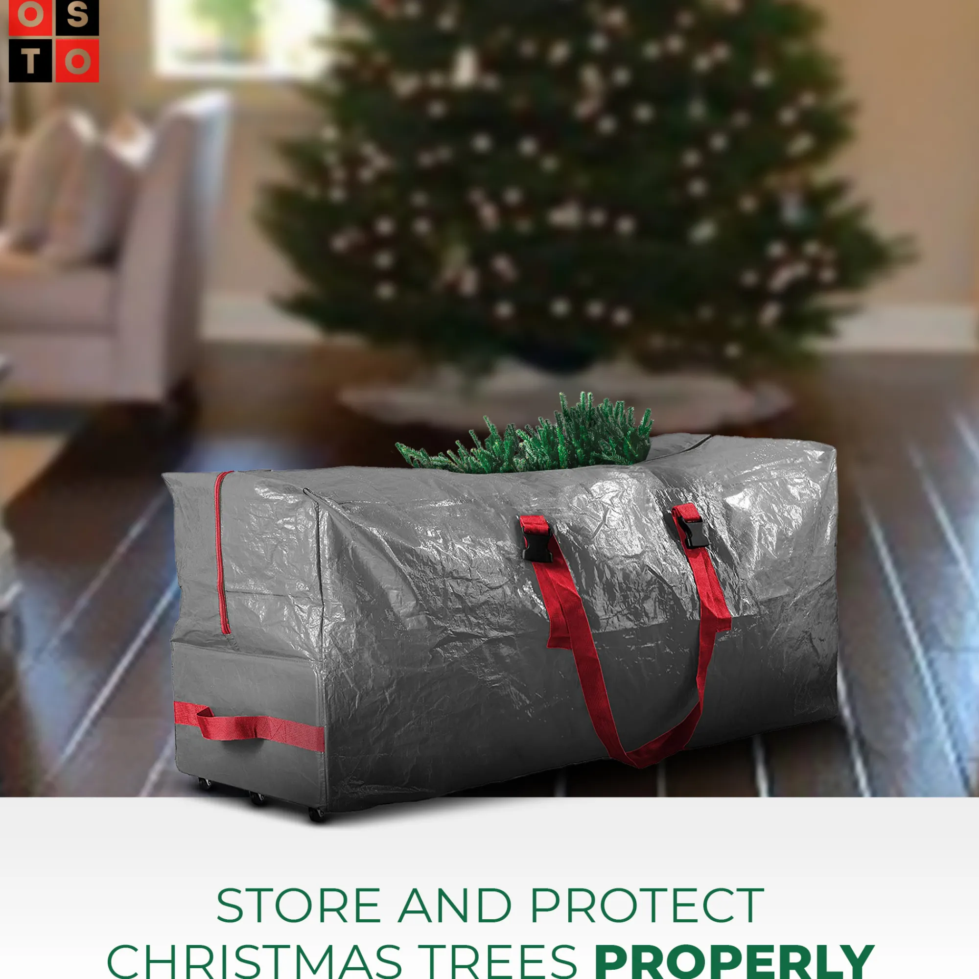 osto Tree Storage-48" Gray Rolling Waterproof Artificial Christmas Tree Storage Bag