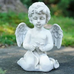 Northlight Finials-6.5" Gray Sitting Cherub Angel Decorative Outdoor Garden Statue