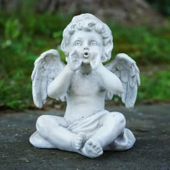 Northlight Finials-6.5" Gray Sitting Decorative Cherub Angel Outdoor Garden Statue