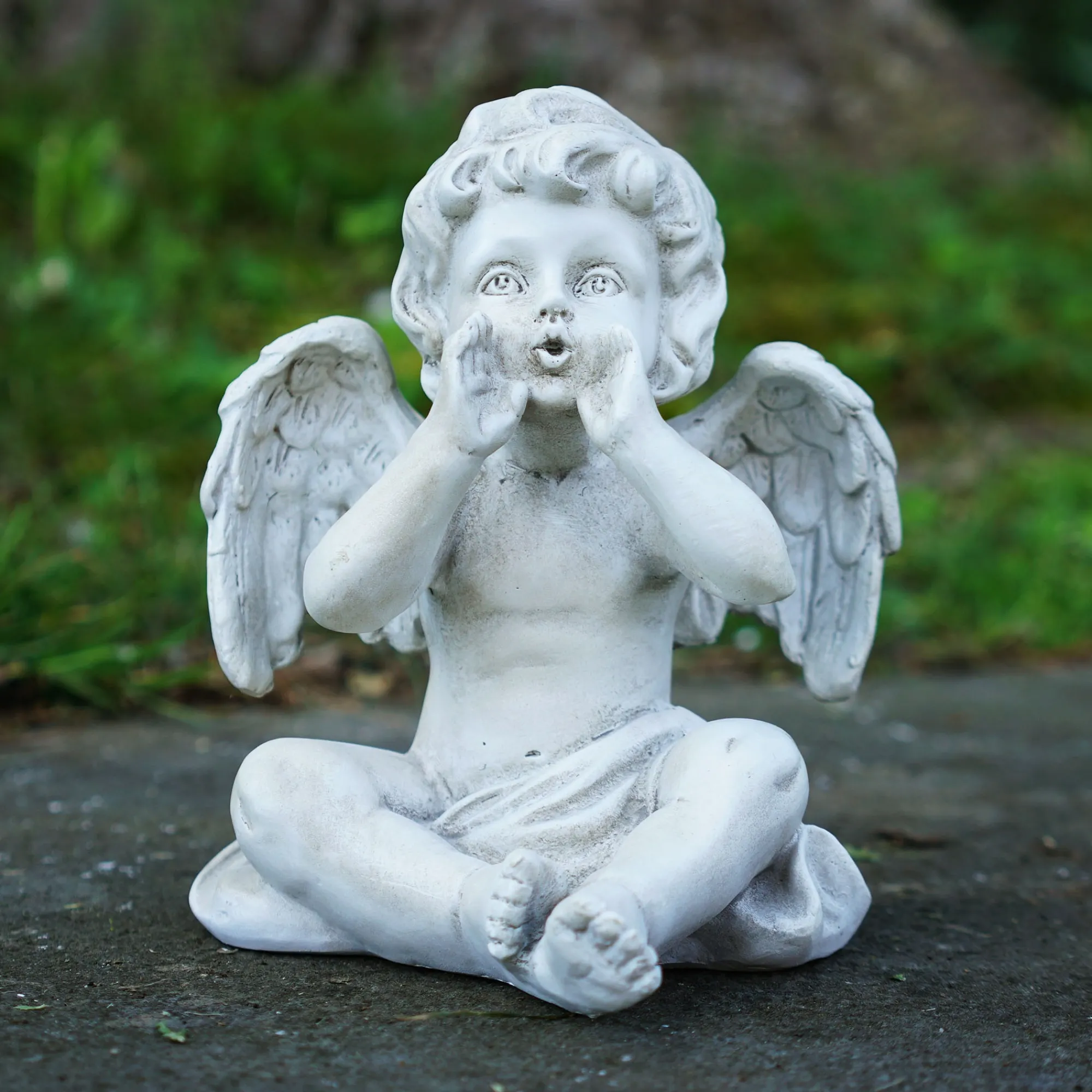Northlight Finials-6.5" Gray Sitting Decorative Cherub Angel Outdoor Garden Statue