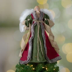 Northlight Angels-18" Green And Brown Angel In A Dress Christmas Tree Topper - Unlit