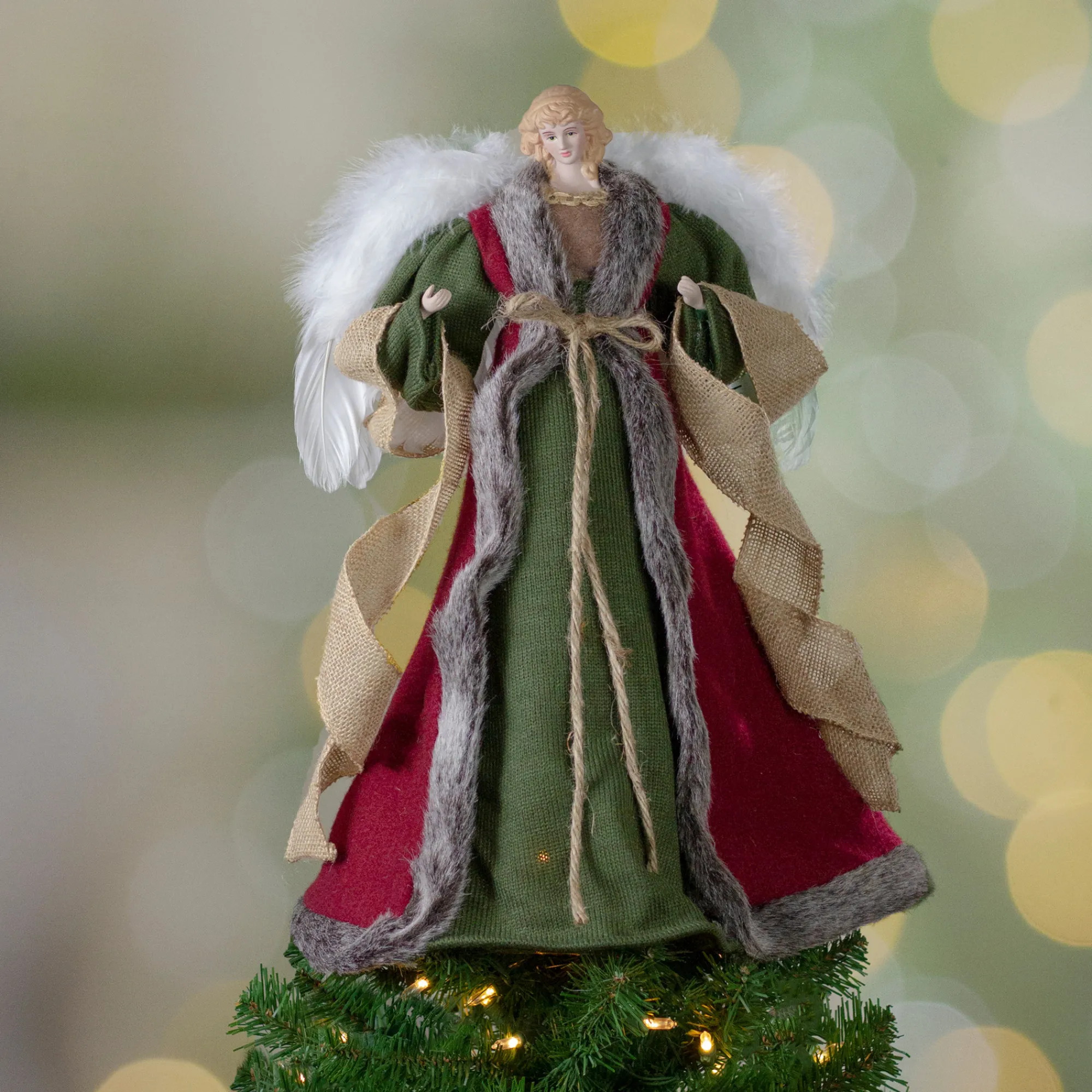 Northlight Angels-18" Green And Brown Angel In A Dress Christmas Tree Topper - Unlit