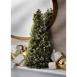 Contemporary Home Living Unlit-20" Green And Champagne Gold Boxwood Cone Artificial Christmas Tree