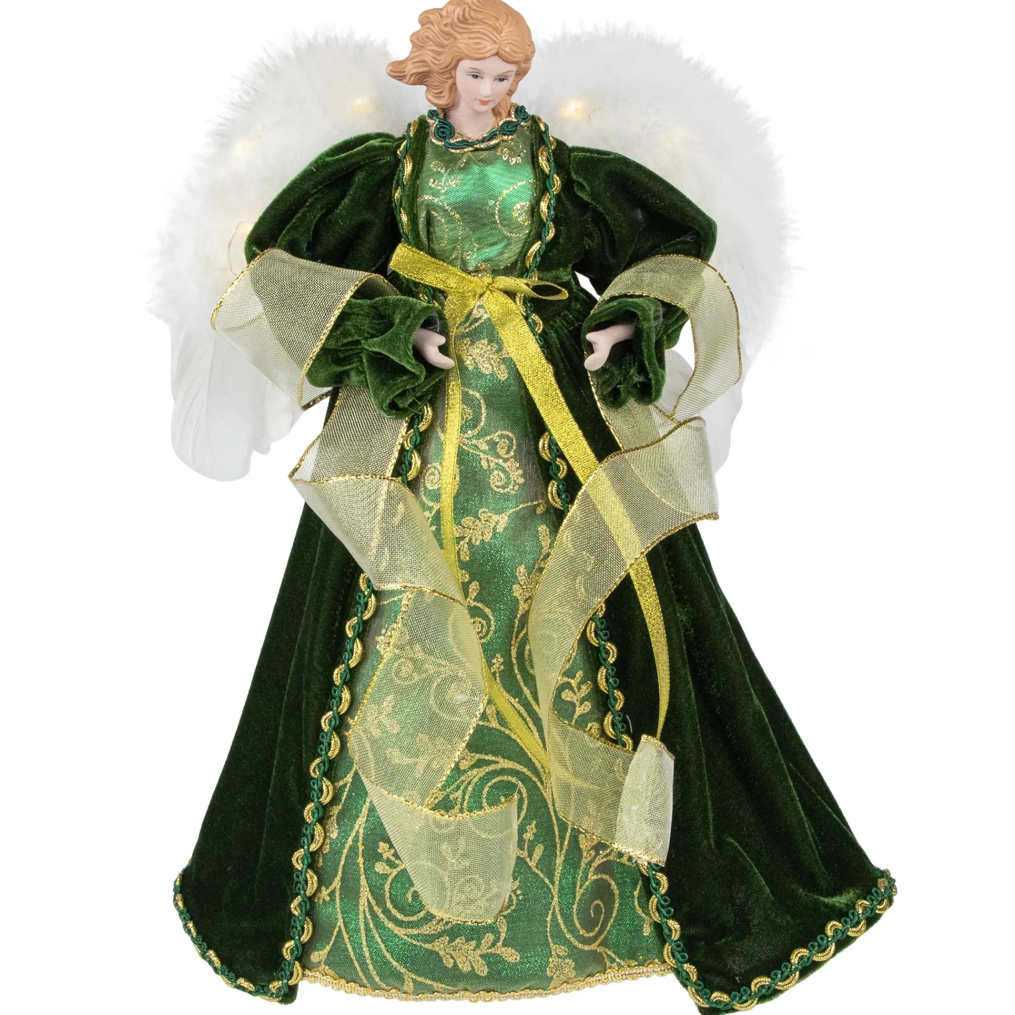 Northlight Angels-14" Green And Gold Angel With Lighted Wings Christmas Tree Topper