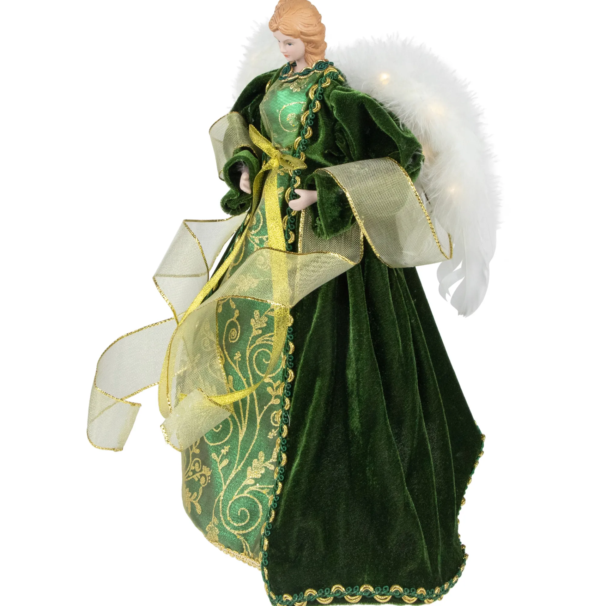 Northlight Angels-14" Green And Gold Angel With Lighted Wings Christmas Tree Topper