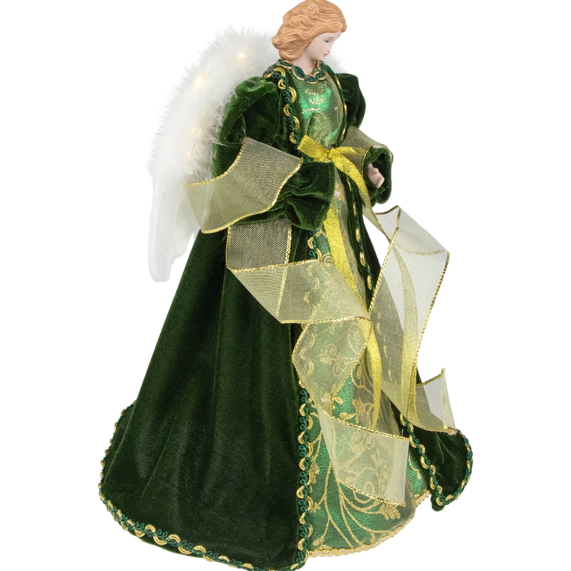 Northlight Angels-14" Green And Gold Angel With Lighted Wings Christmas Tree Topper