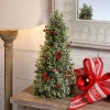 Contemporary Home Living Unlit-18" Green And Red Berry Frosted Boxwood Cone Artificial Christmas Tree