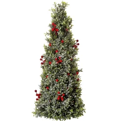 Contemporary Home Living Unlit-24" Green And Red Berry Frosted Boxwood Cone Artificial Christmas Tree