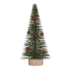 Contemporary Home Living Unlit-10.25" Green And Red Bottlebrush With Ornaments Artificial Christmas Tree, Unlit