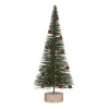 Contemporary Home Living Unlit-14" Green And Red Bottlebrush With Ornaments Artificial Christmas Tree, Unlit