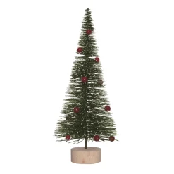 Contemporary Home Living Unlit-14" Green And Red Bottlebrush With Ornaments Artificial Christmas Tree, Unlit