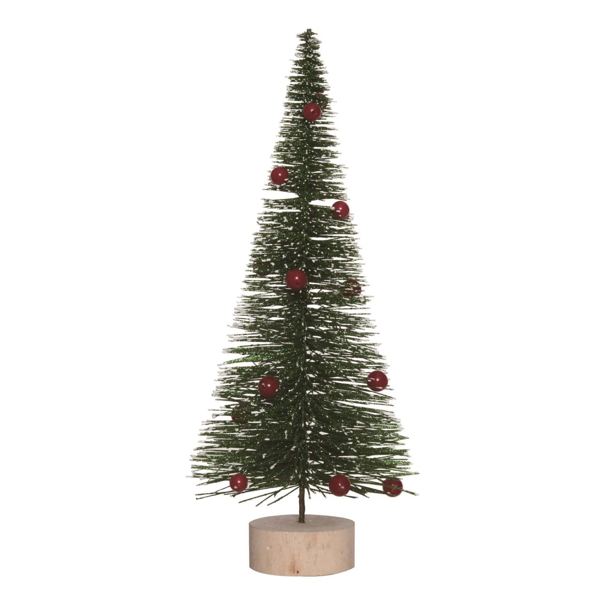 Contemporary Home Living Unlit-14" Green And Red Bottlebrush With Ornaments Artificial Christmas Tree, Unlit