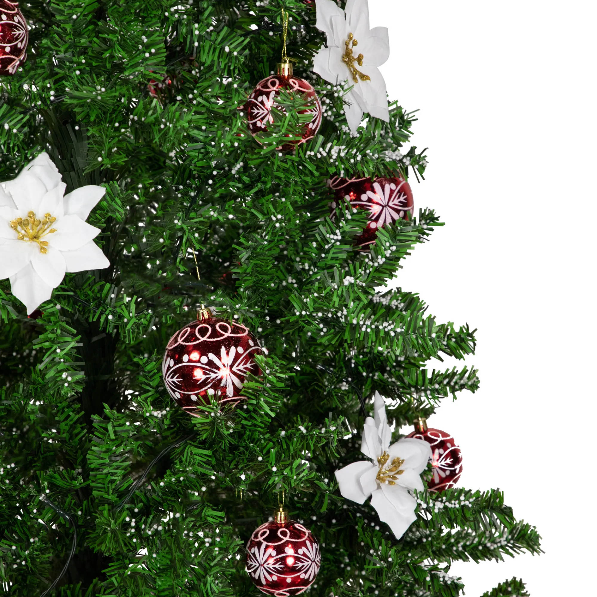 Northlight Snowing-6' Green And Red Musical Lighted Snowing Artificial Christmas Tree, White Led Lights