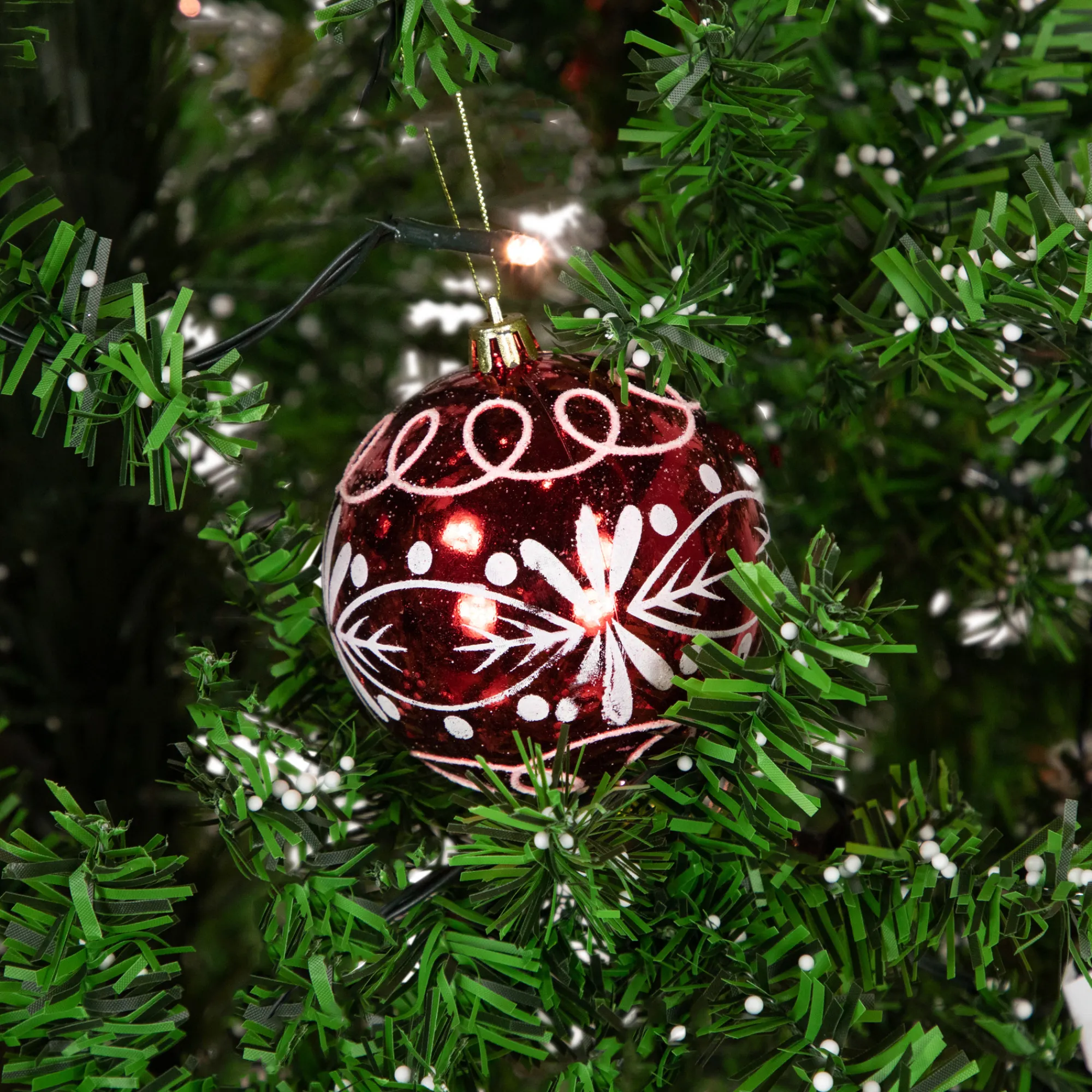 Northlight Snowing-6' Green And Red Musical Lighted Snowing Artificial Christmas Tree, White Led Lights