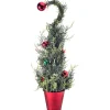 Contemporary Home Living Unlit-18" Green And Red Shatterproof Curl Top Cedar With Balls Potted Christmas Tabletop Tree