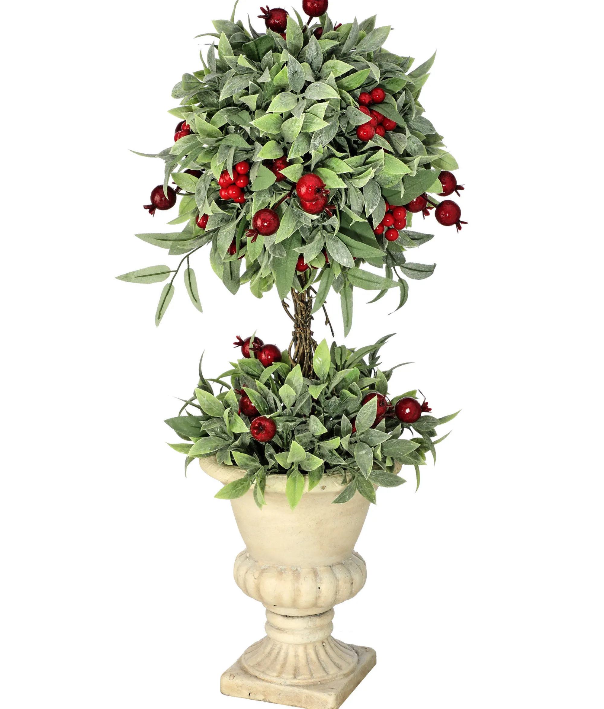 Contemporary Home Living Topiaries-26" Green And Red Smilax Berries Christmas Topiary Urn Planter