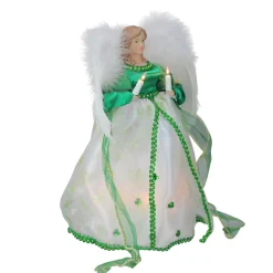 Kurt Adler Angels-12" Green And White Lighted Luck Of The Irish Angel Christmas Tree Topper