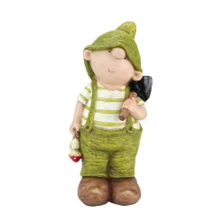 Northlight Finials-13.75" Green And White Young Boy Gnome With Shovel Spring Outdoor Garden Figure
