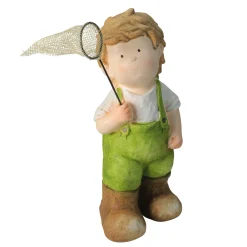 Northlight Finials-18.25" Green And White Young Boy Gnome With Butterfly Net Spring Outdoor Garden Figure