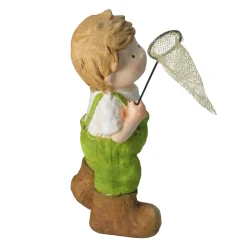Northlight Finials-18.25" Green And White Young Boy Gnome With Butterfly Net Spring Outdoor Garden Figure