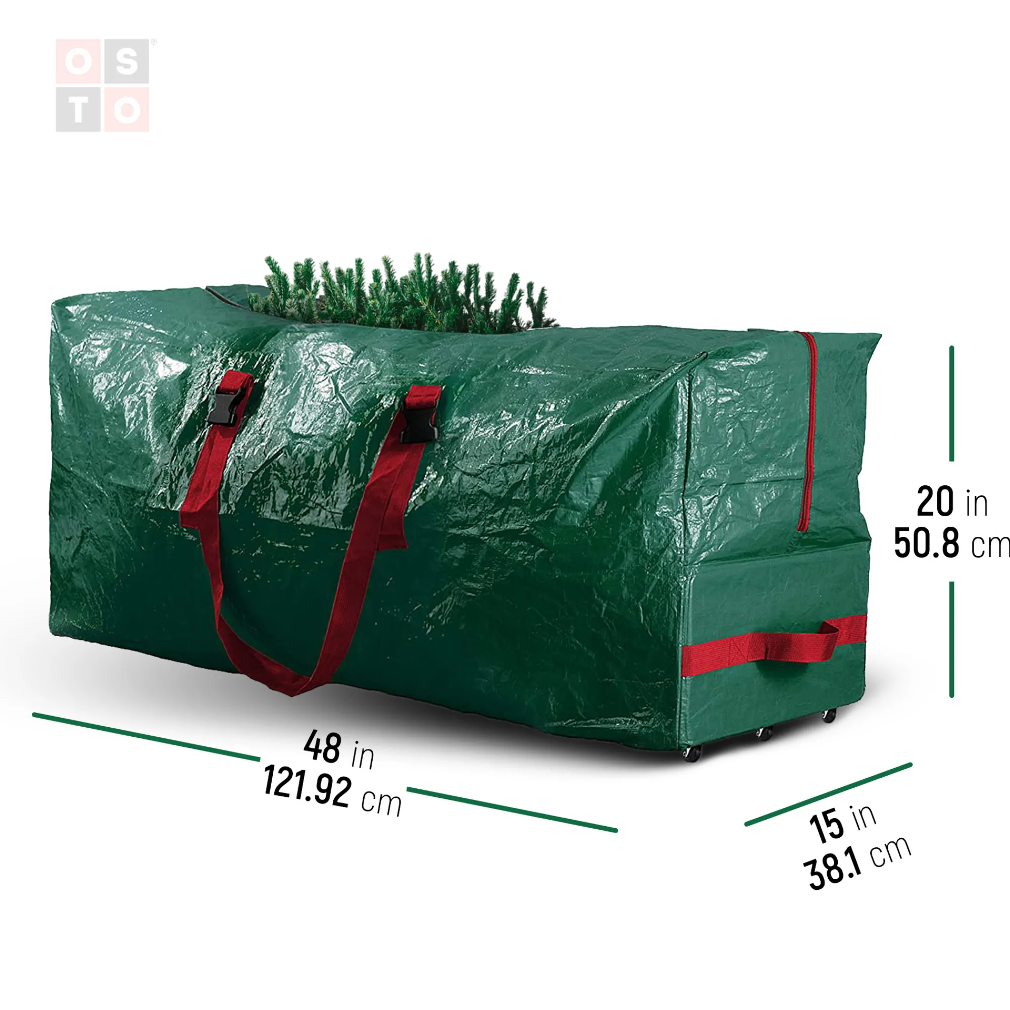 osto Tree Storage-48" Green Rolling Waterproof Artificial Christmas Tree Storage Bag