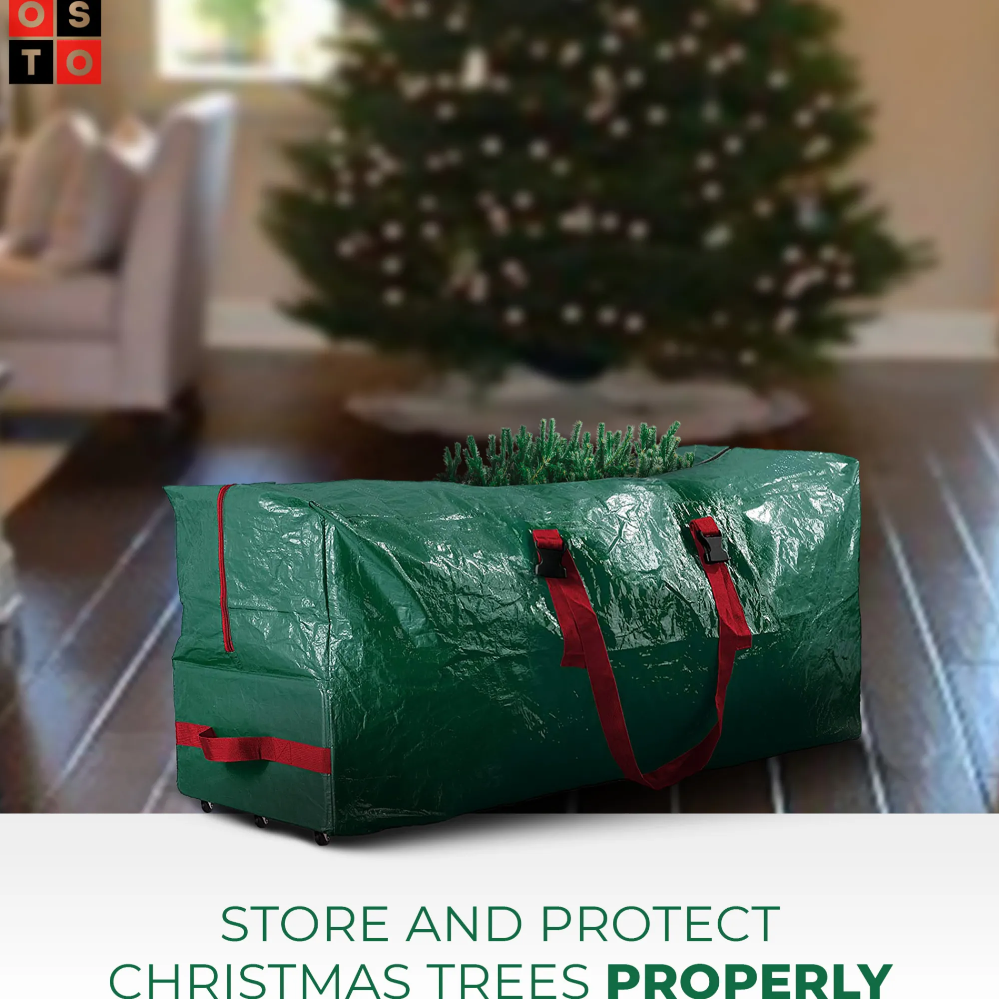 osto Tree Storage-55" Green Waterproof Rolling Artificial Christmas Tree Storage Bag