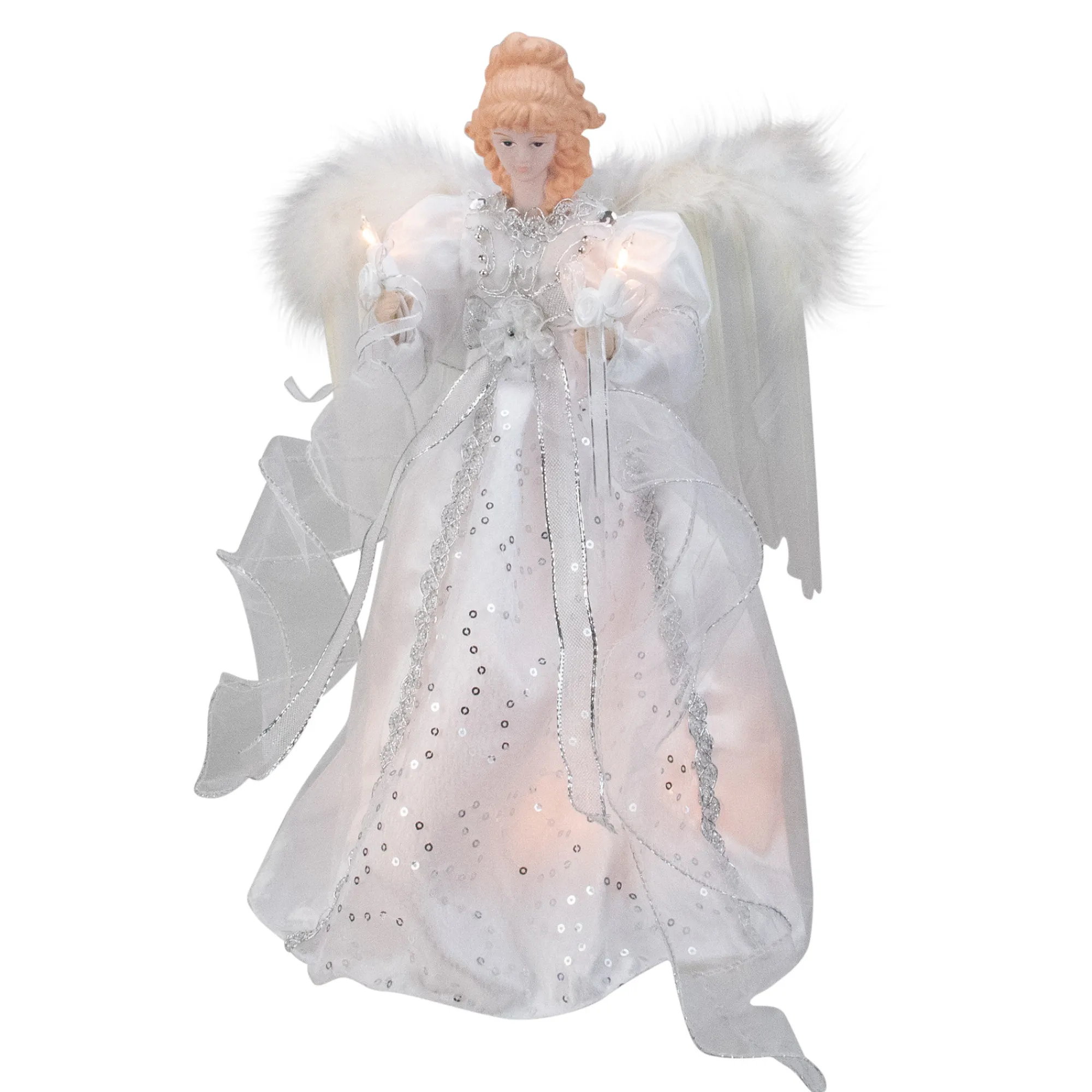 Kurt Adler Angels-14" Ice Palace Lighted Angel Christmas Tree Topper - Clear Lights
