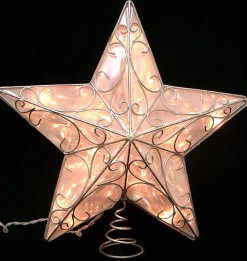 KSA Stars-14" Ice Palace Lighted Scrolling Silver Star Christmas Tree Topper- Clear Lights
