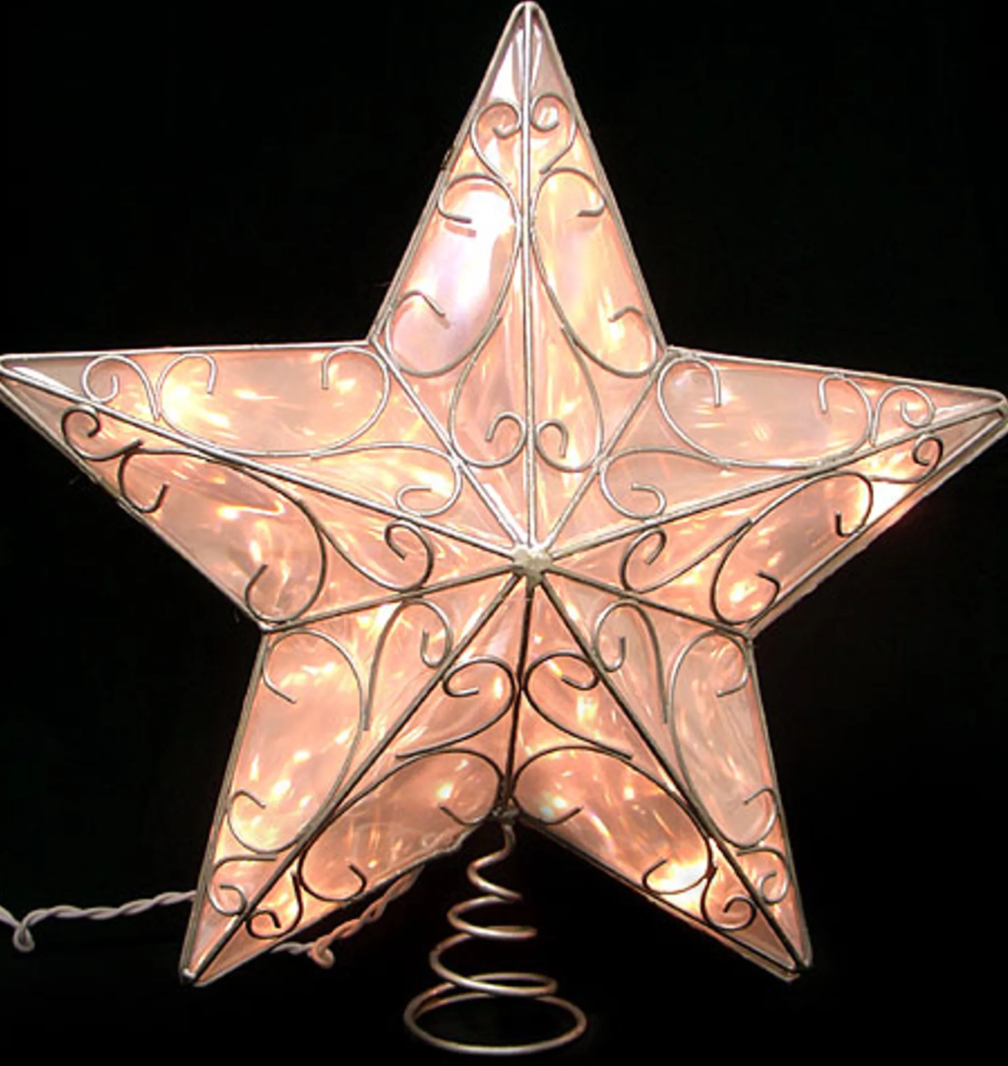 KSA Stars-14" Ice Palace Lighted Scrolling Silver Star Christmas Tree Topper- Clear Lights