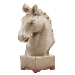 A&B Home Finials-11.5" Ivory And Brown Glossy Patina Finish Horse Statue