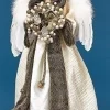 Roman Angels-18.5" Ivory And Faux Fur Angel With Wreath Christmas Tree Topper - Unlit