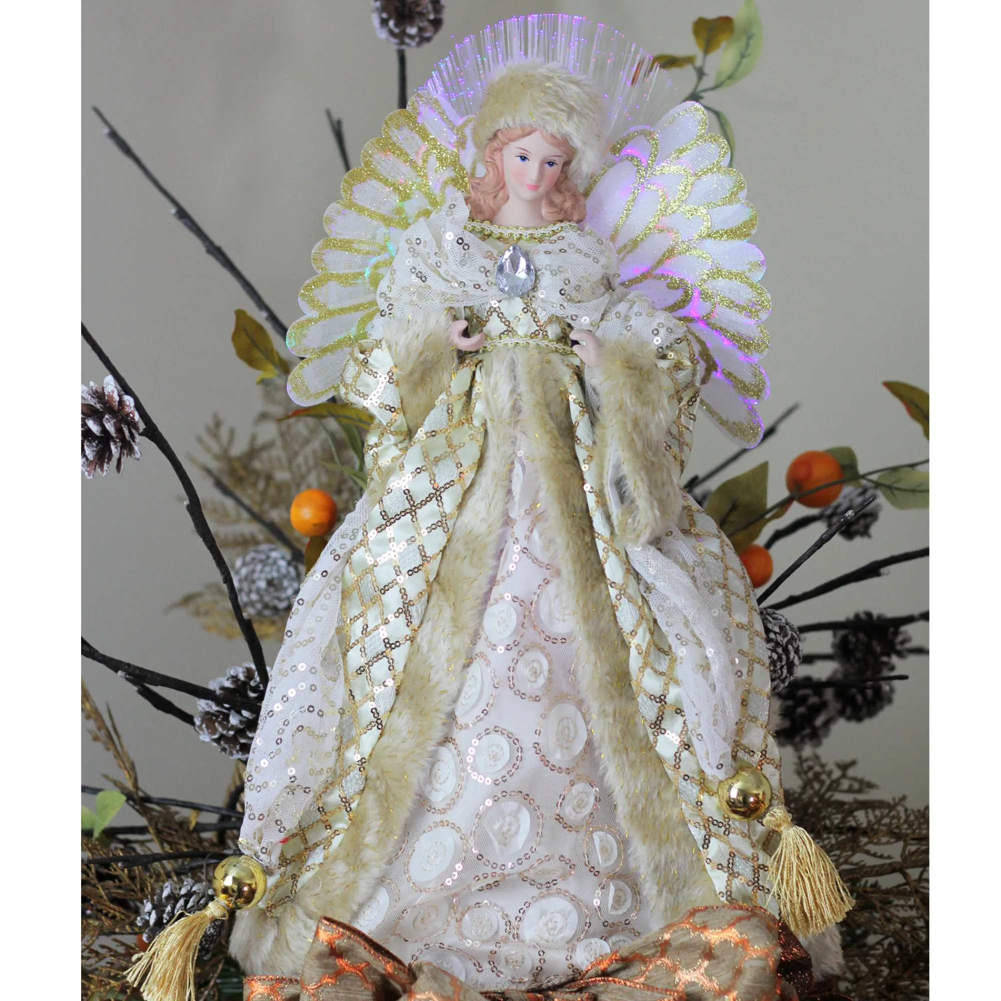Northlight Angels-16" Ivory And Gold Angel In Sequined Gown Christmas Tree Topper