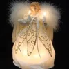 KSA Angels-9" Ivory And Gold Angel With Feather Wings Christmas Tree Topper - Clear Lights