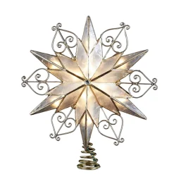 CC Christmas Decor Stars-9" Ivory And Gold Colored Capiz Star With Scroll Design Lighted Tree Topper
