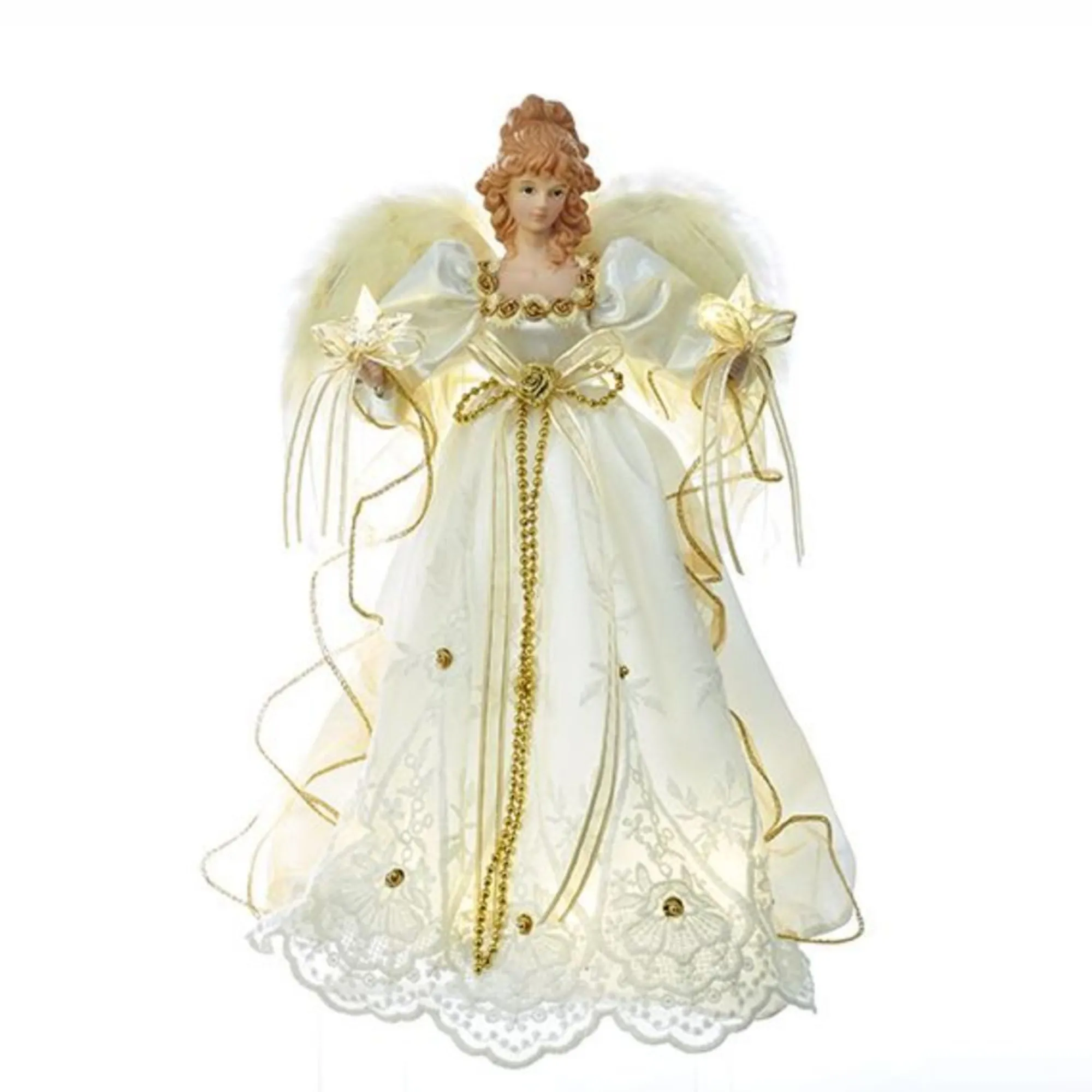 CC Christmas Decor Angels-14" Ivory And Gold Contemporary Led Decorative Christmas Angel Treetop