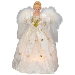 Kurt Adler Angels-12" Ivory And Gold Floral Angel Christmas Tree Topper
