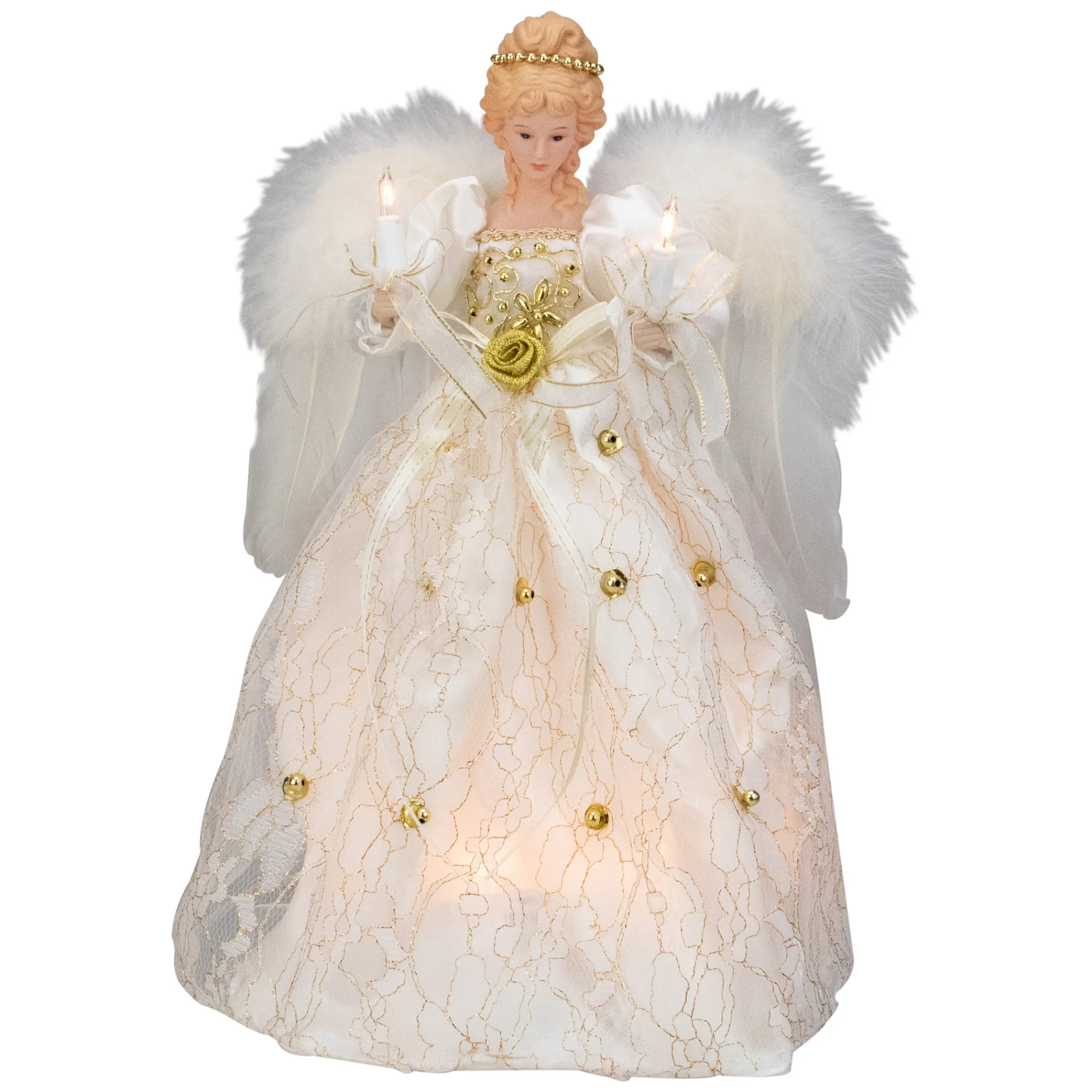 Kurt Adler Angels-12" Ivory And Gold Floral Angel Christmas Tree Topper