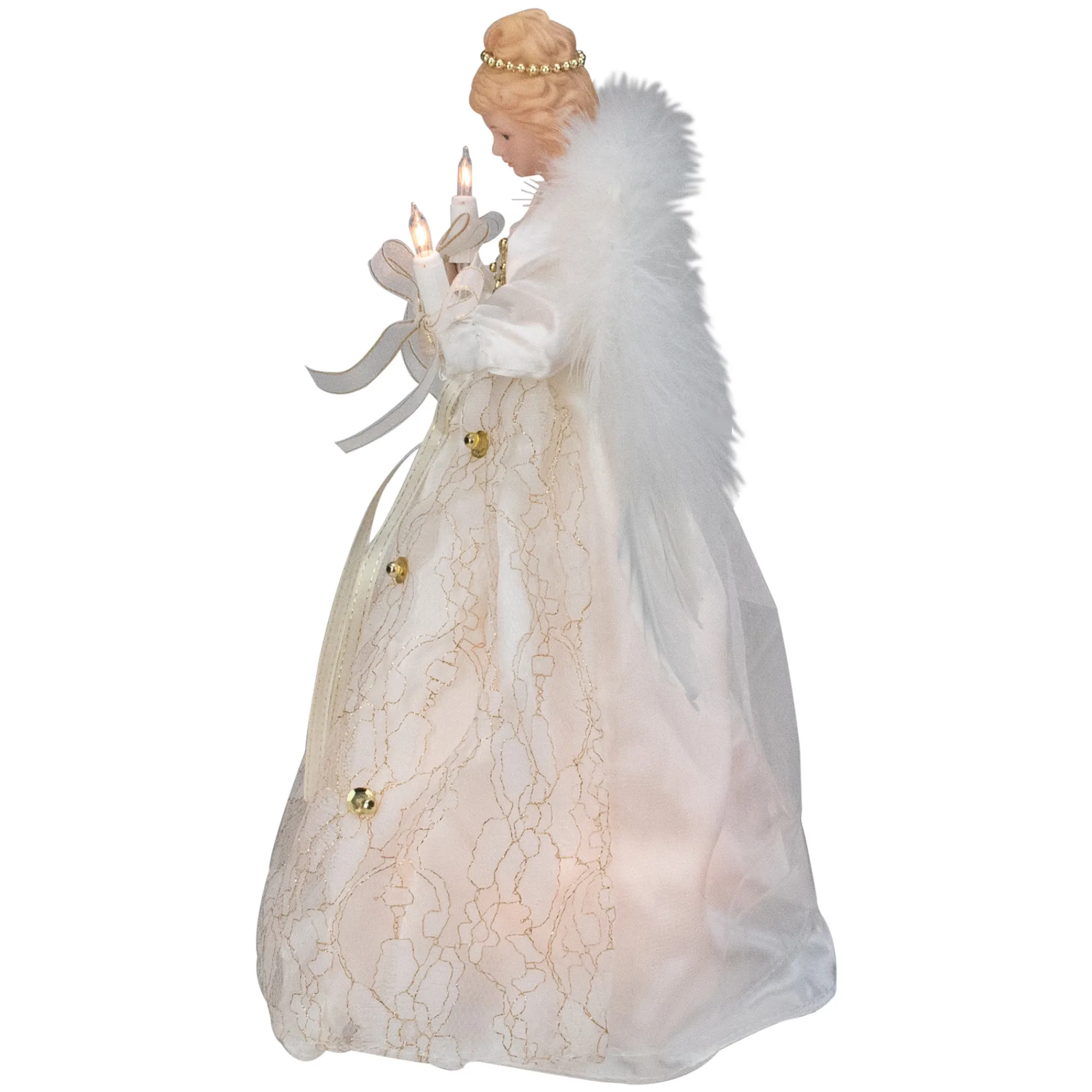 Kurt Adler Angels-12" Ivory And Gold Floral Angel Christmas Tree Topper